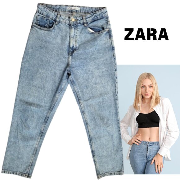 ZARA High Rise Light Wash Blue Denim Mom Jeans - Women's USA 8 - Picture 1 of 6